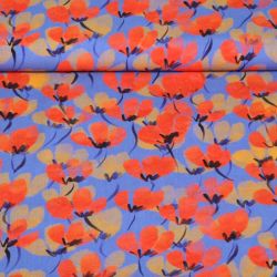 Tissu viscose tulipes fond bleu 