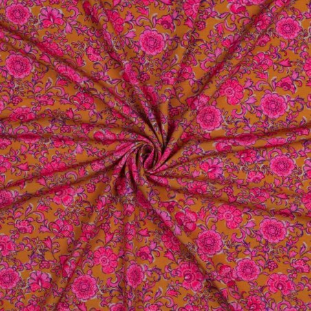 Tissu viscose stretch indienne fond curry