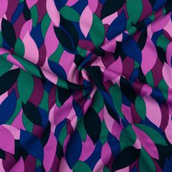 Tissu viscose twill feuillage fond cyclamen