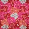 Tissu viscose popeline roses rouge, fuchsia et abricot
