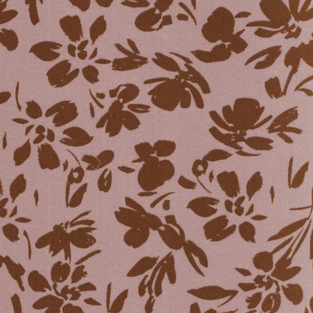 Tissu viscose stretch fleurs marron fond vieux rose