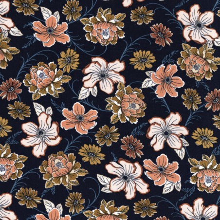 Tissu twill viscose stretch dahlia bleu marine