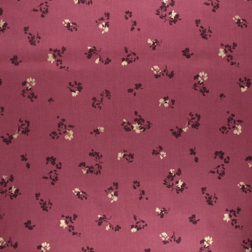 Tissu viscose bouquet de fleurs glitter fond framboise