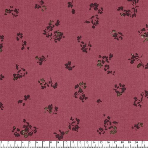 Tissu viscose bouquet de fleurs glitter fond framboise