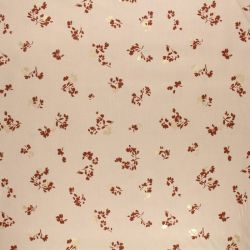 Tissu viscose bouquet de fleurs glitter fond moka