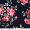 Tissu viscose roses anglaises fond bleu marine