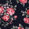 Tissu viscose roses anglaises fond bleu marine