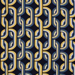 Tissu viscose graphique 70's fond bleu marine