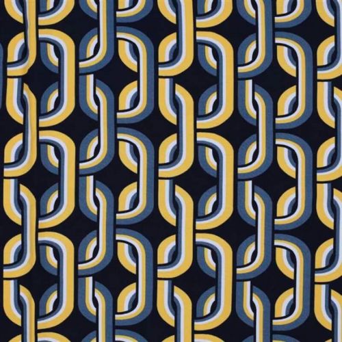 Tissu viscose graphique 70's fond bleu marine