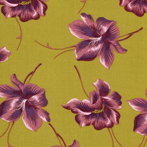 Tissu viscose fleurs fond vert amande