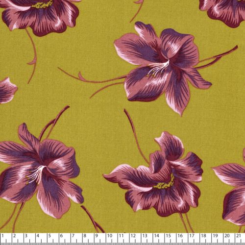 Tissu viscose fleurs fond vert amande