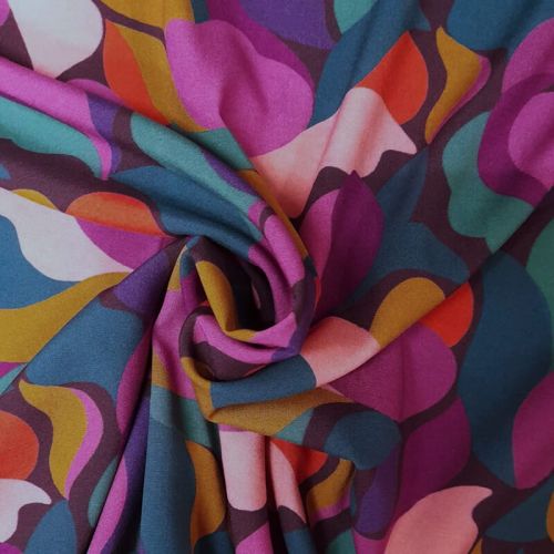 Tissu viscose stretch fleurs abstraites multicolore
