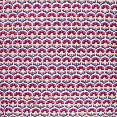 Tissu viscose fleurs scandi aubergine