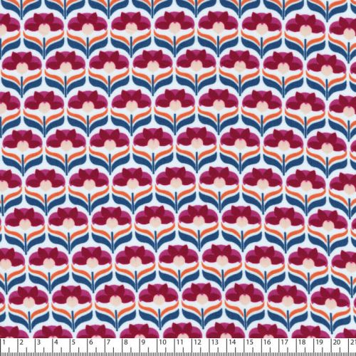 Tissu viscose fleurs scandi aubergine