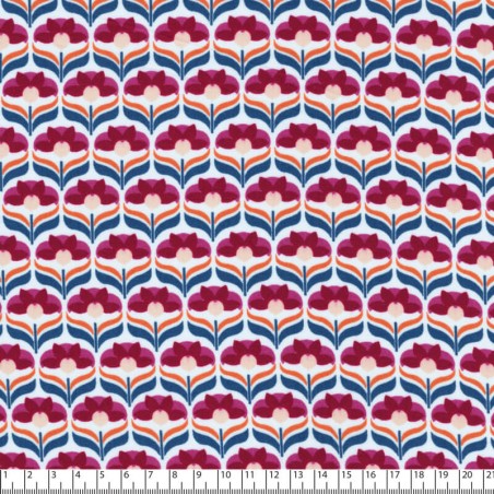 Tissu viscose fleurs scandi aubergine