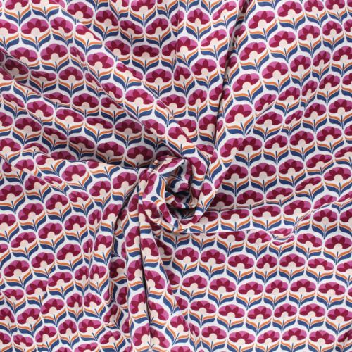 Tissu viscose fleurs scandi aubergine