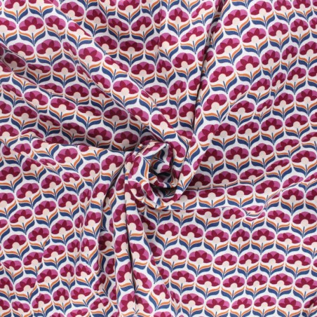 Tissu viscose fleurs scandi aubergine