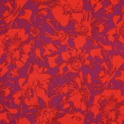 Tissu twill viscose stretch dahlias tangerine/violet 
