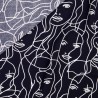 Tissu popeline viscose visages fond marine  Tissu popeline viscose visages fond marine