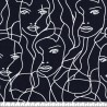 Tissu popeline viscose visages fond marine  Tissu popeline viscose visages fond marine