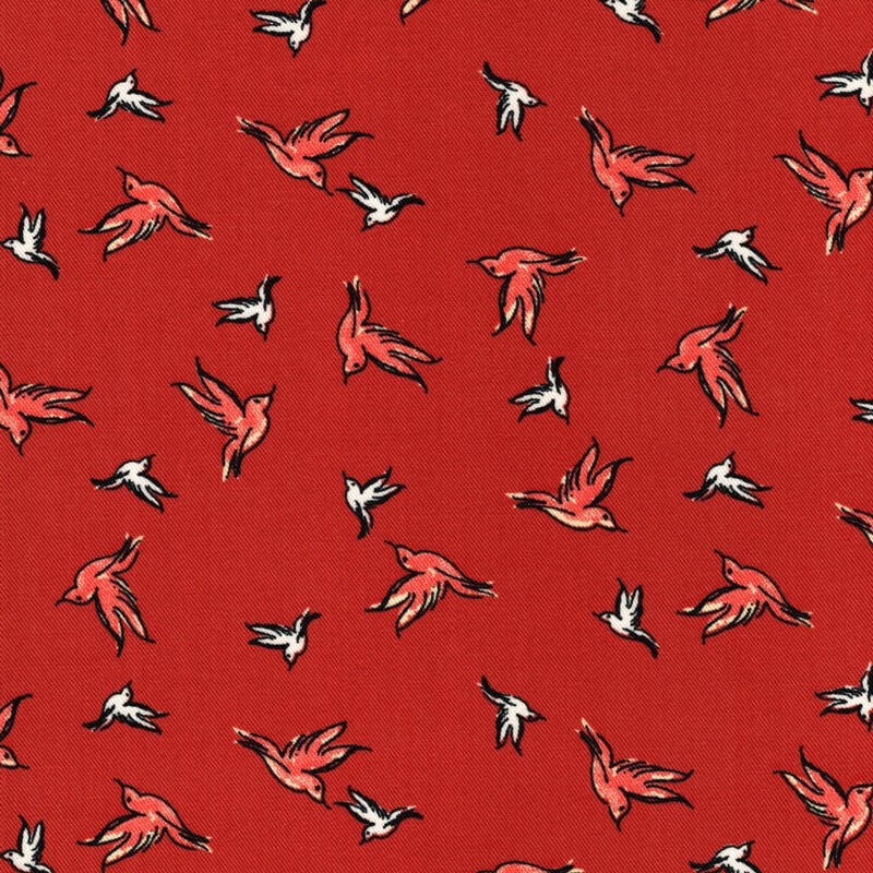Tissu twill viscose oiseaux fond terracotta Tissu twill viscose oiseaux fond terracotta