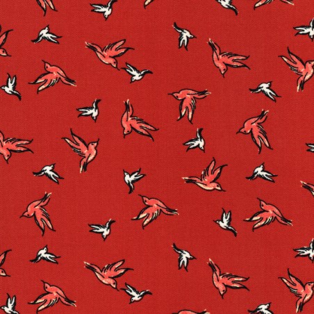 Tissu twill viscose oiseaux fond terracotta