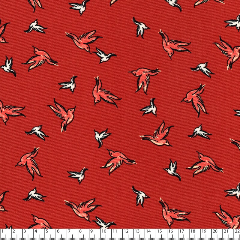 Tissu twill viscose oiseaux fond terracotta Tissu twill viscose oiseaux fond terracotta