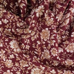 Tissu viscose radiance fleurs indiennes fond lie de vin 