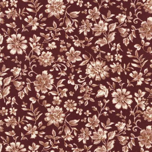 Tissu viscose radiance fleurs indiennes fond lie de vin 