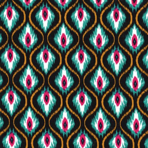 Tissu batiste coton et rayonne oeil de paon fond noir