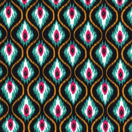 Tissu batiste coton et rayonne oeil de paon fond noir