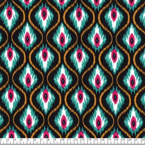 Tissu batiste coton et rayonne oeil de paon fond noir