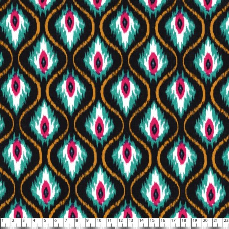 Tissu batiste coton et rayonne oeil de paon fond noir