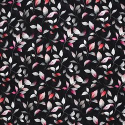 Tissu viscose stretch feuilles fond noir