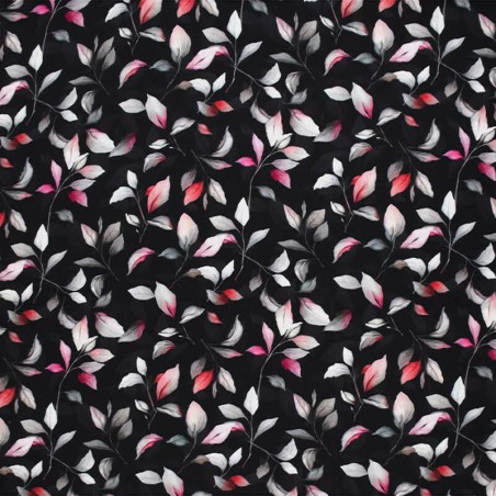 Tissu viscose stretch feuilles fond noir