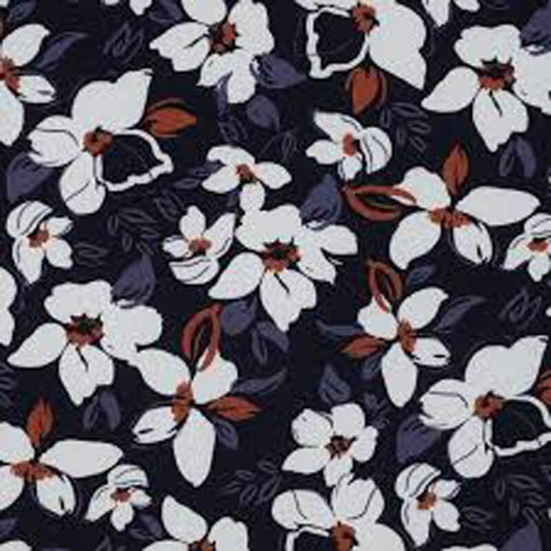 Tissu viscose grosses fleurs bleu marine Tissu viscose grosses fleurs bleu marine