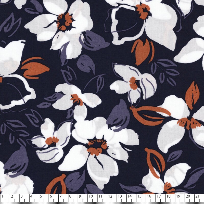 Tissu viscose grosses fleurs bleu marine Tissu viscose grosses fleurs bleu marine