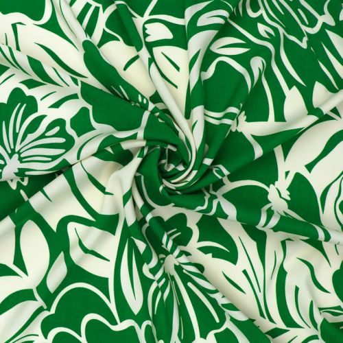 Tissu viscose fleurs fond vert vif