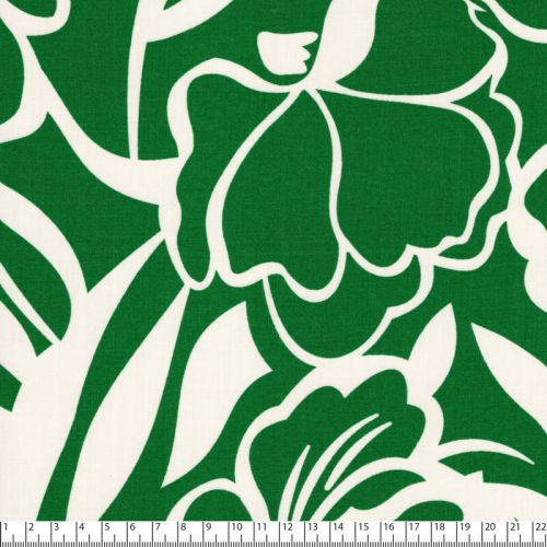 Tissu viscose fleurs fond vert vif