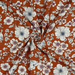 Tissu viscose fleurs rétro fond caramel