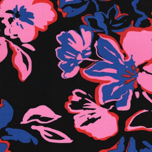 Tissu viscose EcoVero fleurs fond noir