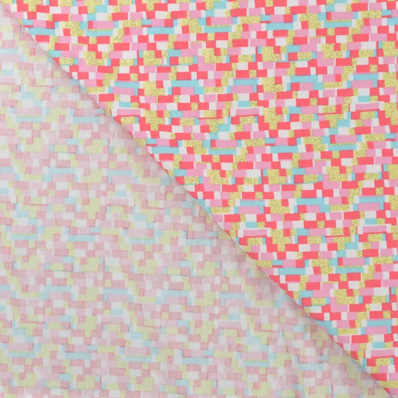 Tissu jersey mécano rose glitter doré Tissu jersey mécano rose glitter doré