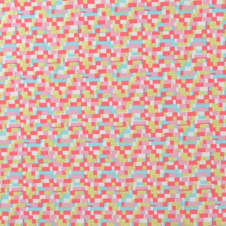 Tissu jersey mécano rose glitter doré