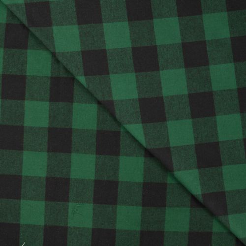 Tissu coton gratté carreaux vert et noir