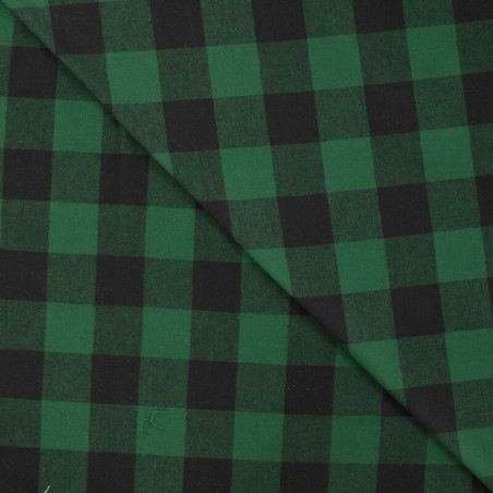 Tissu coton gratté carreaux vert et noir