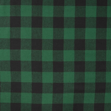 Tissu coton gratté carreaux vert et noir