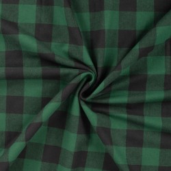 Tissu coton gratté carreaux vert et noir
