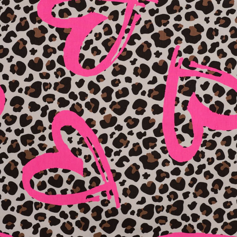 Tissu french terry leo et coeur fluo Tissu french terry leo et coeur fluo