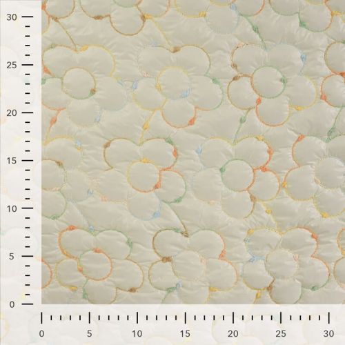 Tissu matelassé doudoune brodé fleur fond écru