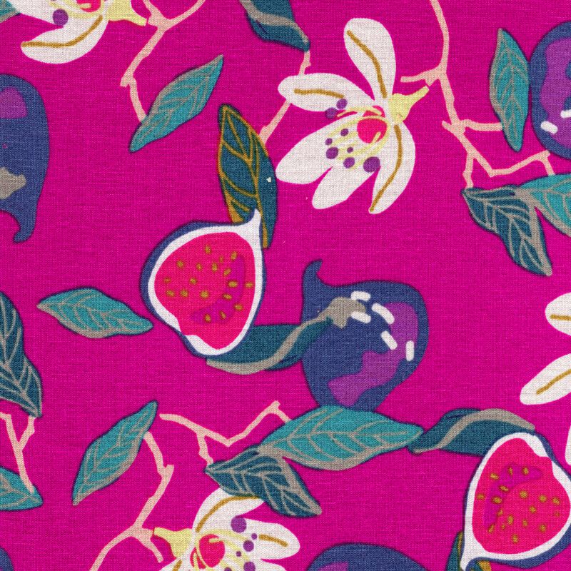 Tissu sweat jardin exotique fuchsia